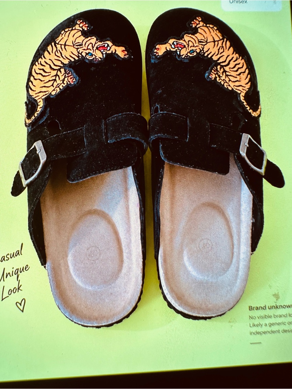 Casual Black Slip-On Clogs with Embroidered Tiger size 40